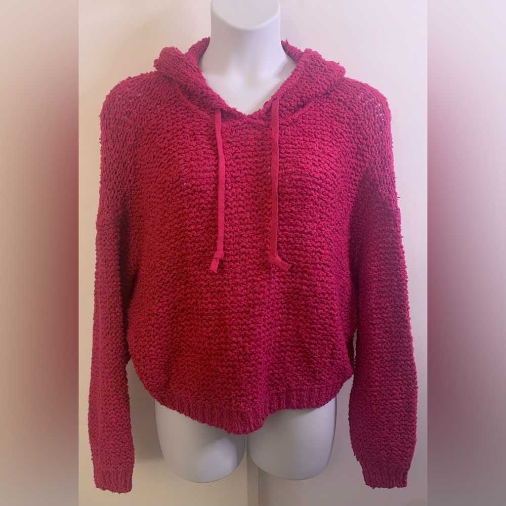 Pilcro Bright Red Chunky Knit Hoodie - Picture 2 of 6